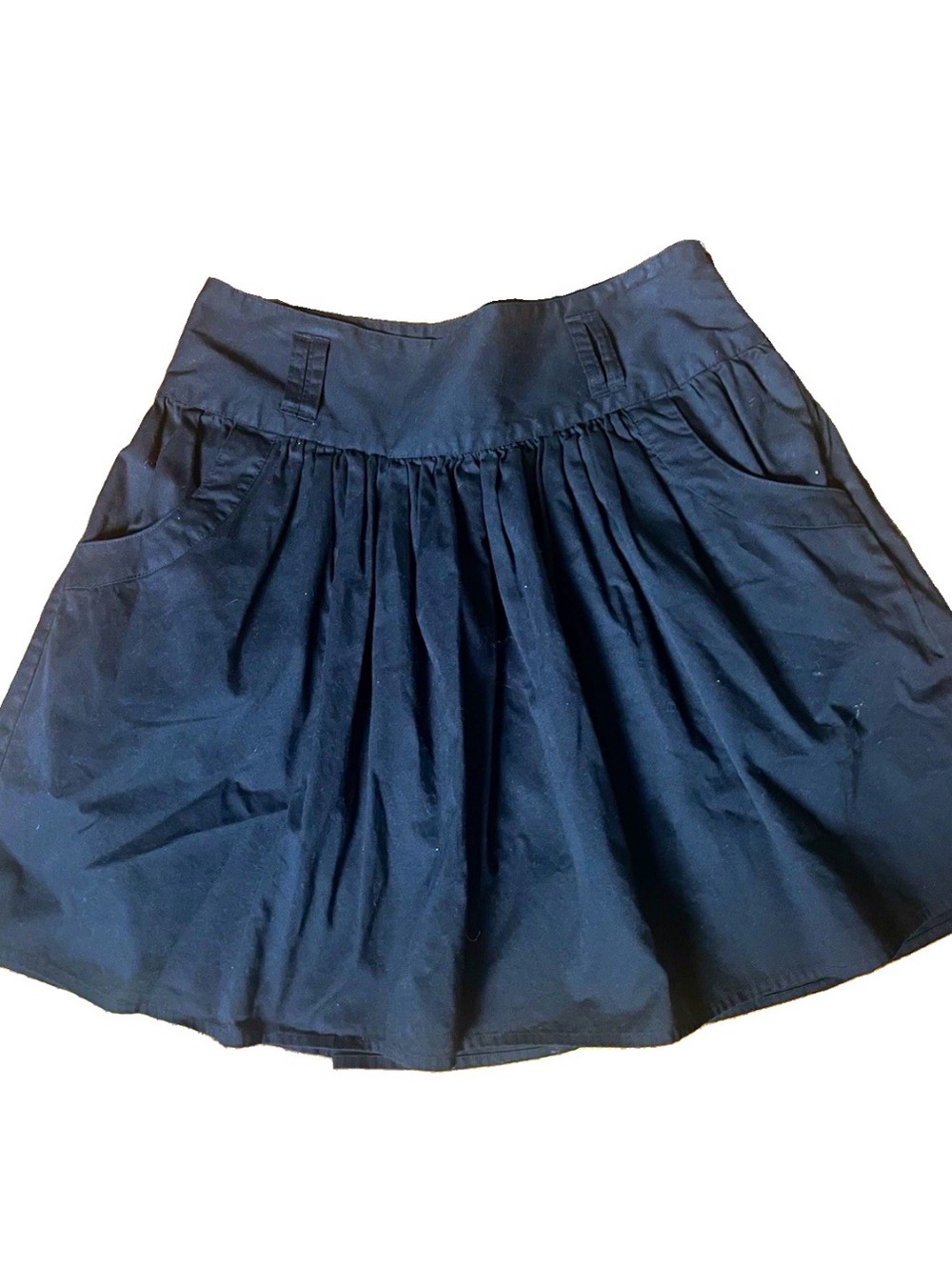Elle Black Gathered Pleated Skater Mini Skirt Size 2 100% Cotton